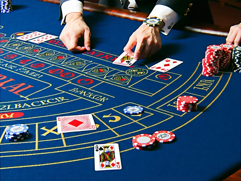 Bàn chơi Baccarat trực tuyến với các lá bài và chip cược tại 181BET Vietnam