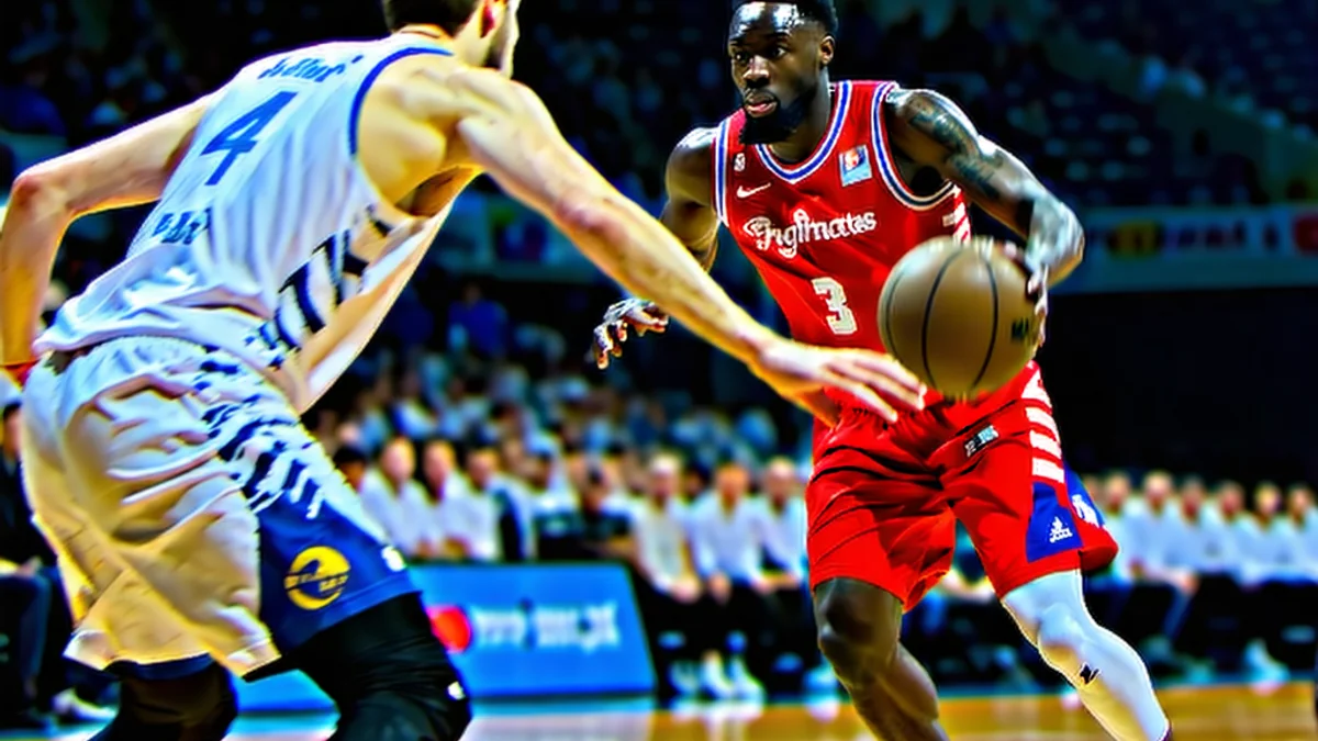 Cảnh tượng một trận đấu bóng rổ đang diễn ra sôi nổi trên sân, cầu thủ đang dứt điểm với khán giả reo hò, thể hiện không khí kích thích của các giải đấu mà 181BET Vietnam bao phủ