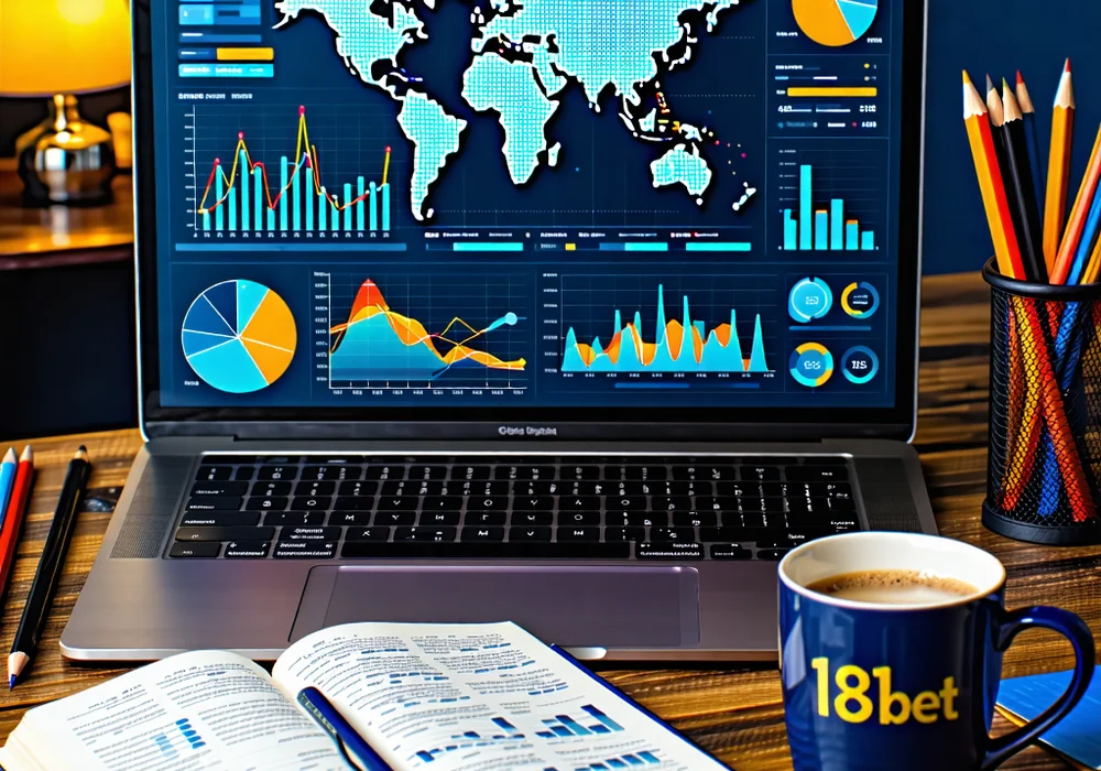 Bàn làm việc với máy tính hiển thị phân tích dữ liệu thể thao và chiến lược cá cược 181BET