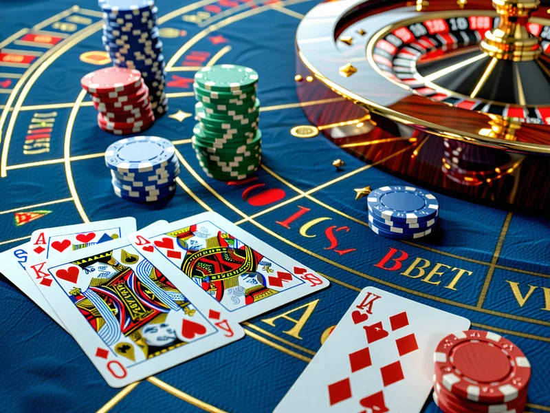 Hình ảnh bàn chơi casino trực tuyến với các quân bài, chip và biểu tượng hoàn trả 181BET Vietnam, tượng trưng cho hoàn trả casino