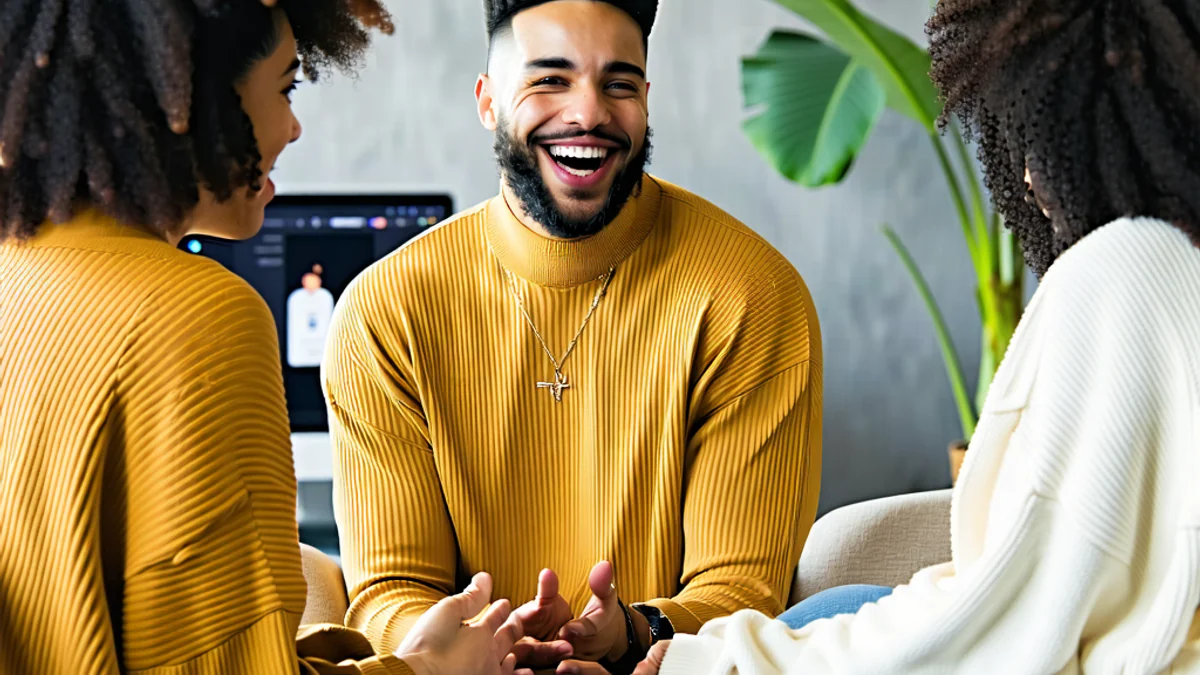 Hình ảnh minh họa một gia đình hoặc nhóm bạn đang thảo luận một cách hỗ trợ, thể hiện sự đồng cảm và giúp đỡ