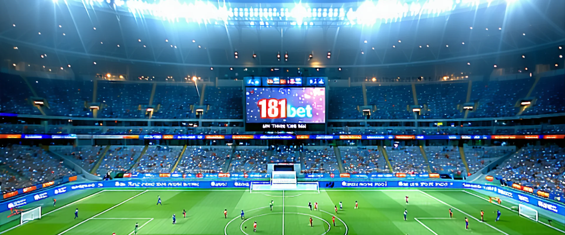 Hình ảnh sân vận động sôi động với thương hiệu 181BET, biểu tượng cho các sự kiện thể thao lớn và cơ hội cá cược hấp dẫn tại 181BET Việt Nam
