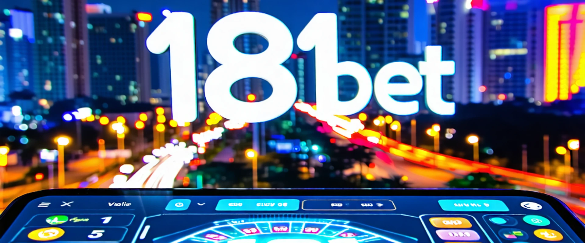 Cảnh quan đô thị Việt Nam hiện đại với các yếu tố kỹ thuật số đại diện cho cá cược trực tuyến và logo thương hiệu 181BET, thể hiện sự sôi động và phát triển của thị trường