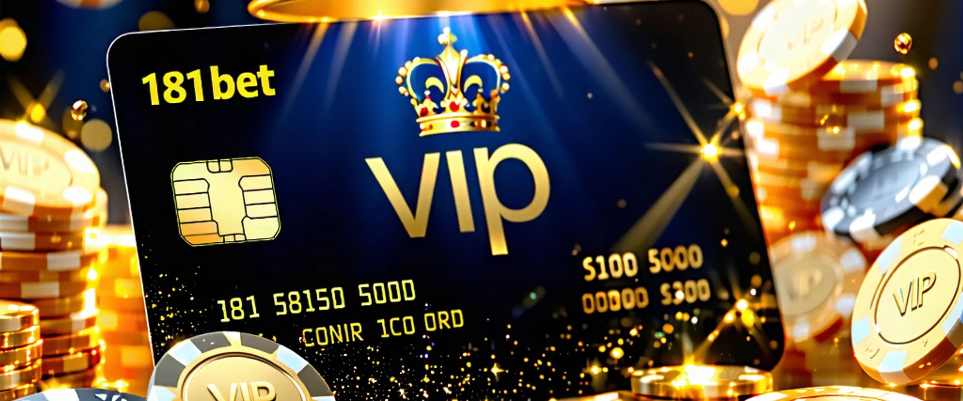 Hình ảnh giới thiệu chương trình VIP độc quyền của 181BET Việt Nam với thẻ VIP vàng kim và các biểu tượng sang trọng của cá cược trực tuyến.