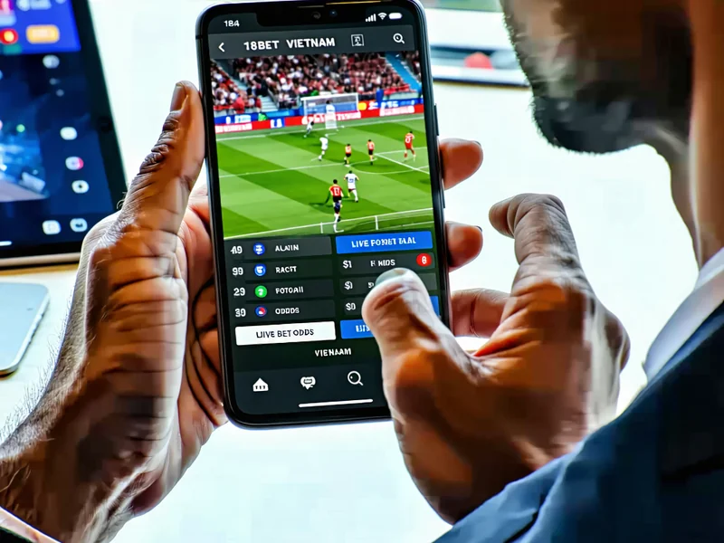 Người dùng đang xem trực tiếp trận đấu và đặt cược trên điện thoại di động thông qua ứng dụng 181BET Vietnam