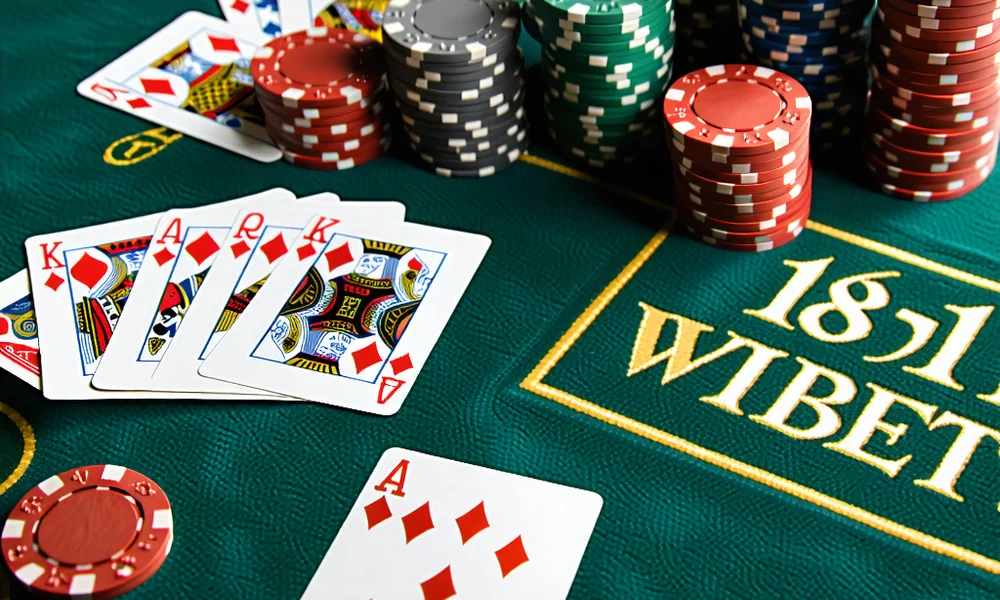Hình ảnh bàn Poker với người chơi và chip cược tại 181BET