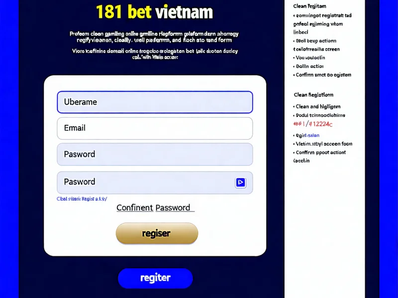 Giao diện đăng ký tài khoản tại 181BET Việt Nam, hiển thị các trường nhập liệu và nút đăng ký.