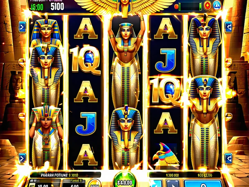 Trò chơi Slot 'Pharaoh's Fortune' với biểu tượng Ai Cập cổ đại và vàng