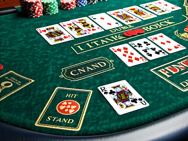 Bàn chơi Blackjack điện tử với các quân bài và nút điều khiển