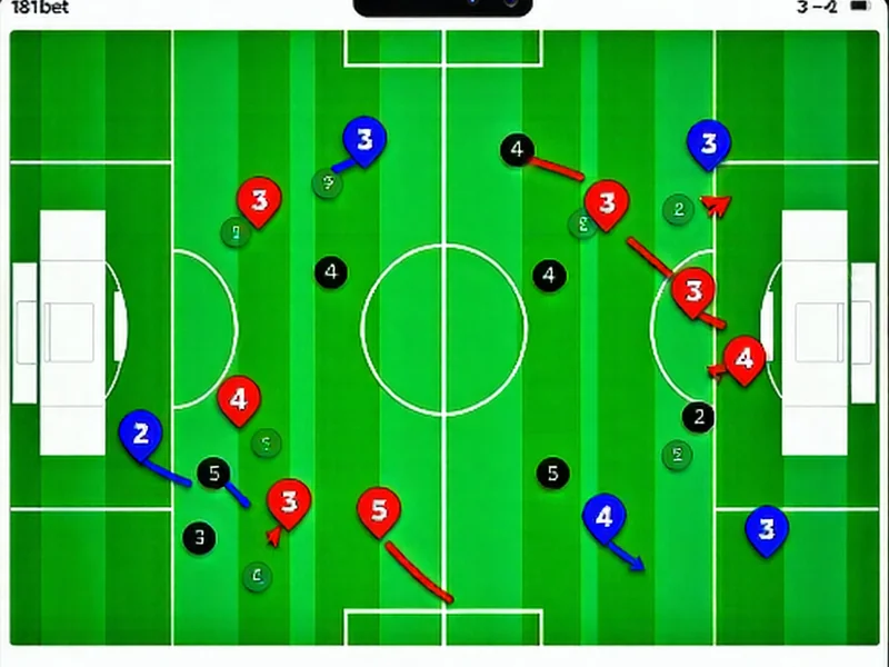 Bảng chiến thuật huấn luyện viên với các sơ đồ, mũi tên, có logo 181BET